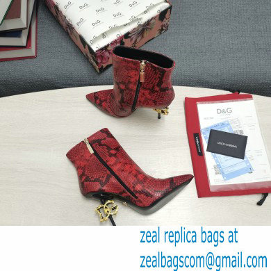 Dolce  &  Gabbana Thin Heel 10.5cm Leather Ankle Boots Snake Print Red with Baroque DG Heel 2021